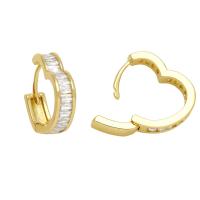 Brass Leverback Earring Heart Vacuum Ion Plating fashion jewelry & micro pave cubic zirconia nickel lead & cadmium free Sold By Pair