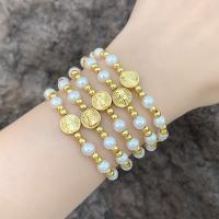 Brass Bracelet & Bangle, with Plastic Pearl, Vacuum Ion Plating, fashion jewelry & different designs for choice, golden, nickel, lead & cadmium free, 10x10mm, Length:18 cm, Sold By PC