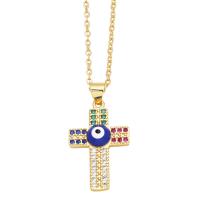 Evil Eye Jewelry Bracelet, Brass, with 5cm extender chain, Cross, Vacuum Ion Plating, fashion jewelry & micro pave cubic zirconia & enamel, more colors for choice, nickel, lead & cadmium free, 31x16mm, Length:45 cm, Sold By PC