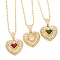 Brass Necklace with 5cm extender chain Heart Vacuum Ion Plating fashion jewelry & micro pave cubic zirconia nickel lead & cadmium free Length 44 cm Sold By PC