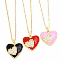 Brass Necklace, with 5cm extender chain, Heart, Vacuum Ion Plating, fashion jewelry & micro pave cubic zirconia & enamel, more colors for choice, nickel, lead & cadmium free, 24x20mm, Length:45 cm, Sold By PC