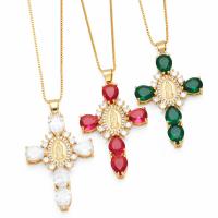 Brass Necklace, with 5cm extender chain, Cross, Vacuum Ion Plating, fashion jewelry & micro pave cubic zirconia, more colors for choice, nickel, lead & cadmium free, 50x29mm, Length:45 cm, Sold By PC