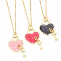 Brass Necklace, with 5cm extender chain, Heart, Vacuum Ion Plating, fashion jewelry & micro pave cubic zirconia & enamel, more colors for choice, nickel, lead & cadmium free, 30x18mm, Length:45 cm, Sold By PC