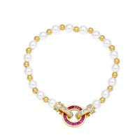 Brass Necklace, with Plastic Pearl, Vacuum Ion Plating, fashion jewelry & micro pave cubic zirconia, more colors for choice, nickel, lead & cadmium free, 15x15mm, Length:17.5 cm, Sold By PC