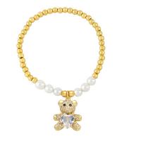 Brass Bracelet & Bangle, with Plastic Pearl, Bear, Vacuum Ion Plating, fashion jewelry & micro pave cubic zirconia, more colors for choice, nickel, lead & cadmium free, 20x16mm, Length:18 cm, Sold By PC