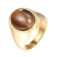 Titanium Čelik Finger Ring, s Mačke očiju, Oval, real pozlatom, različite veličine za izbor & za čovjeka & s Rhinestone, više boja za izbor, Veličina:7-12, Prodano By PC