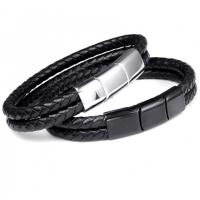 cuir PU bracelet, avec Acier titane, bijoux de mode & pour homme, plus de couleurs à choisir, Longueur:Environ 8.5 pouce, Vendu par PC