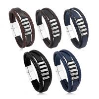PU Leather Cord Bracelets with Magnet & Zinc Alloy plated fashion jewelry & multilayer & for man Length Approx 8.5 Inch Sold By PC