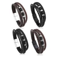 Zinc Alloy Bracelet with Magnet & PU Leather plated multilayer & for man Length Approx 8.5 Inch Sold By PC