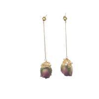 Freshwater Pearl Drop Earring, with Dried Flower & Brass, Flower, 18K gold plated, fashion jewelry & for woman, 80mm, Sold By Pair