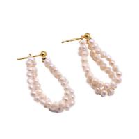 Freshwater Pearl Drop Earring, with Brass, 18K gold plated, fashion jewelry & for woman & hollow, 30mm, Sold By Pair