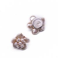 Freshwater Pearl Stud Earring with Brass Flower plated fashion jewelry & for woman 20mm Sold By Pair