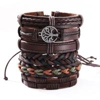 Cowhide Bracelet with PU Leather & Wax Cord & Zinc Alloy handmade 6 pieces & fashion jewelry & Unisex brown Inner Approx 86mm Sold By PC