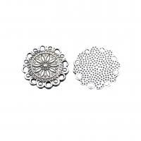 Flower Tibetan Style Connector, Flat Round, antique silver color plated, vintage & DIY & 1/1 loop, nickel, lead & cadmium free, 20x20mm, Approx 100PCs/Bag, Sold By Bag
