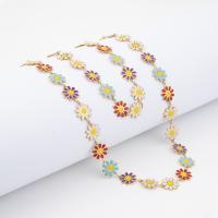 Enamel Stainless Steel Jewelry Set, 304 Stainless Steel, with 1.97inch extender chain, Daisy, different styles for choice & for woman, golden, Length:Approx 17.72 Inch, Approx 7.09 Inch, Sold By PC