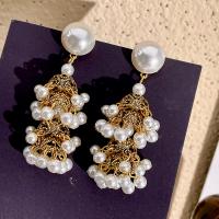 Zinc Alloy Drop Earrings with Plastic Pearl plated fashion jewelry & for woman nickel lead & cadmium free 75mm Sold By Pair