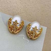 Zinc Alloy Stud Earring with Plastic Pearl gold color plated fashion jewelry & for woman golden nickel lead & cadmium free 38mm Sold By Pair