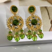 Fashion Fringe Earrings Zinc Alloy with Crystal & Lampwork gold color plated fashion jewelry & for woman nickel lead & cadmium free 80mm Sold By Pair