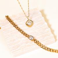 Stainless Steel Jewelry Necklace 304 Stainless Steel with 1.97inch extender chain polished & micro pave cubic zirconia & for woman golden 10.4*8.7*4.7mm 17.6*17.6*3mm Sold Per Approx 14.96 Inch Approx 15.43 Inch Strand