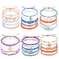 Fashion Create Wax Cord Bracelets, with Tibetan Style, irregular, handmade, 5 pieces & Bohemian style & adjustable & for woman, more colors for choice, Length:Approx 16-32 cm, Sold By Set