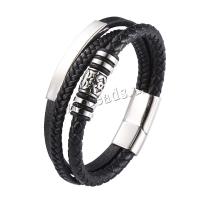 PU Leather Cord Bracelets, with 316L Stainless Steel, different length for choice & for man, black, 12mm, Sold By PC