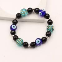 Evil Eye Jewelry Bracelet, Abrazine Stone, with Glass Beads & Lampwork & Tibetan Style, plated, evil eye pattern & for man, more colors for choice, Length:Approx 17.5-18 cm, Sold By PC