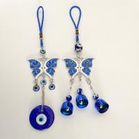 Hanging Ornaments Zinc Alloy with Polyester Cord & Lampwork Butterfly plated evil eye pattern & enamel & with rhinestone nickel lead & cadmium free Sold By PC