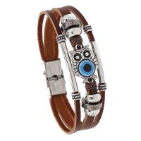 Evil Eye Jewelry Bracelet PU Leather with Copper Coated Plastic & Zinc Alloy antique silver color plated vintage & Unisex 12mm Length 21.5 cm Sold By PC