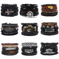 PU Leather Cord Bracelets, with Tibetan Style, plated, vintage & 4 pieces & adjustable & for man, more colors for choice, Length:Approx 18-23 cm, Sold By Set