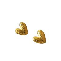 Brass Stud Earring Heart gold color plated for woman nickel lead & cadmium free 15mm Sold By Pair