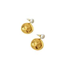 Boucles d'oreilles pendantes en laiton, avec perle d'eau douce cultivée, Placage de couleur d'or, pour femme, protéger l'environnement, sans nickel, plomb et cadmium, 30x40mm, Vendu par paire