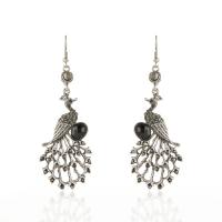 Zinc Alloy Drop Earrings Peacock plated fashion jewelry & with rhinestone nickel lead & cadmium free 65mm Sold By Pair