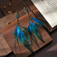 Fashion Feather Earring Zinc Alloy with Feather plated fashion jewelry nickel lead & cadmium free 130mm Sold By Pair