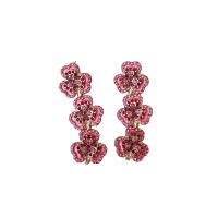 Zinc Alloy Drop Earrings Flower plated fashion jewelry & with rhinestone pink nickel lead & cadmium free Sold By Pair