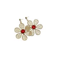 Tibetan Style Drop Earrings, Flower, Vacuum Ion Plating, fashion jewelry & with rhinestone, golden, nickel, lead & cadmium free, 55x73mm, Sold By Pair