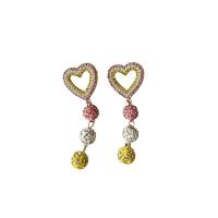 Zinc Alloy Drop Earrings with Polymer Clay Vacuum Ion Plating fashion jewelry & with rhinestone nickel lead & cadmium free Sold By Pair