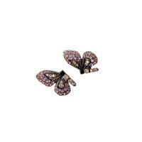 Zinc Alloy Stud Earring Butterfly Vacuum Ion Plating fashion jewelry & with rhinestone nickel lead & cadmium free Sold By Pair