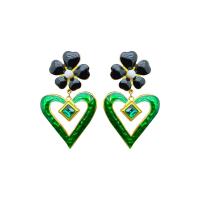 Zinc Alloy Drop Earrings with Plastic Pearl Heart Vacuum Ion Plating fashion jewelry & enamel & with rhinestone nickel lead & cadmium free Sold By Pair
