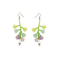 Brass Drop Earring, with Seedbead & Plastic Pearl & Acrylic, Vacuum Ion Plating, fashion jewelry, multi-colored, nickel, lead & cadmium free, 30x70mm, Sold By Pair