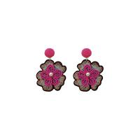 Zinc Alloy Drop Earrings with Seedbead & Cloth & Plastic Pearl Flower Vacuum Ion Plating fashion jewelry pink nickel lead & cadmium free Sold By Pair