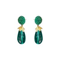 Tibetan Style Drop Earrings, with Resin, Vacuum Ion Plating, fashion jewelry, green, nickel, lead & cadmium free, 18x50mm, Sold By Pair