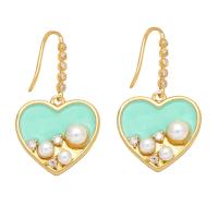 Brass Drop Earring Heart plated fashion jewelry & micro pave cubic zirconia & enamel nickel lead & cadmium free Sold By Pair
