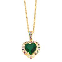 Brass Necklace with 5cm extender chain Heart plated fashion jewelry & micro pave cubic zirconia nickel lead & cadmium free Length 45 cm Sold By PC