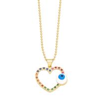 Evil Eye Jewelry Necklace, Brass, Heart, plated, fashion jewelry & micro pave cubic zirconia & enamel, more colors for choice, nickel, lead & cadmium free, 24x21mm, Length:43 cm, Sold By PC