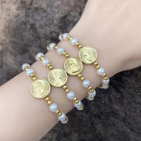 Brass Bracelet & Bangle with Plastic Pearl Round plated fashion jewelry nickel lead & cadmium free Length 18 cm Sold By PC