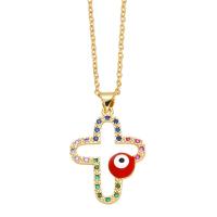 Brass Necklace, with 5cm extender chain, Cross, plated, fashion jewelry & micro pave cubic zirconia & enamel, more colors for choice, nickel, lead & cadmium free, 32x20mm, Length:45 cm, Sold By PC