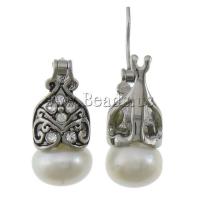 316 Stainless Steel Stud Earring with Freshwater Pearl with cubic zirconia & blacken Sold By Pair