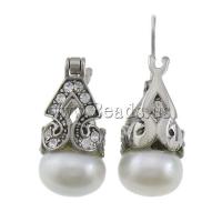 316 Stainless Steel Stud Earring, with Freshwater Pearl, with cubic zirconia & blacken, 10x19x10mm, Sold By Pair