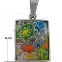 316 Stainless Steel, with Murano Millefiori Lampwork, Rectangle, original color, 13.20x19.20x4mm, Hole:Approx 4x6.8mm, Sold By PC