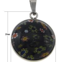 316 Stainless Steel, with Murano Millefiori Lampwork, Flat Round, original color, 21x26x6.80mm, Hole:Approx 3x7mm, Sold By PC